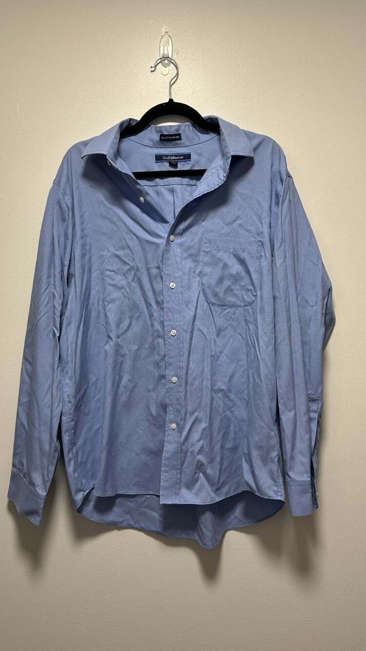 Croft&Barrow Shirt Mens 17 34/35 Blue No Iron Classic Fit Button Down Dress
